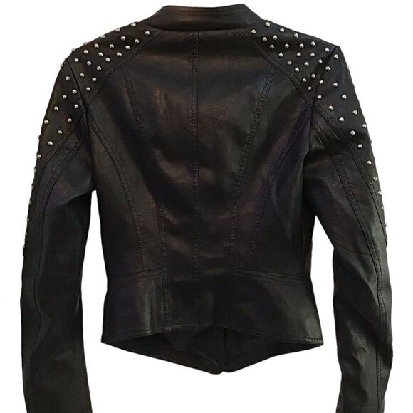 L A Coalition Jacket Black Faux Leather Studded Size XS - Picture 3 of 10